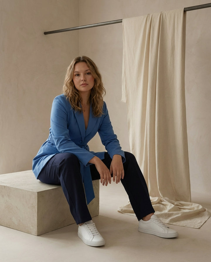 Sukienka Damska Marynarska | Dopasowany Krój | Pasek w Talii | Na Co Dzień