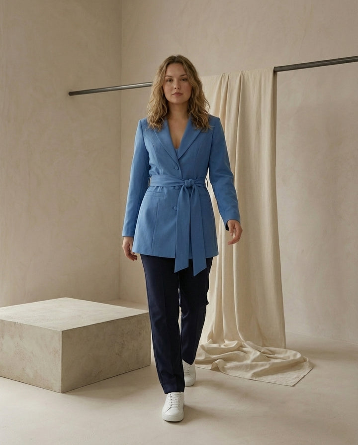 Sukienka Damska Marynarska | Dopasowany Krój | Pasek w Talii | Na Co Dzień