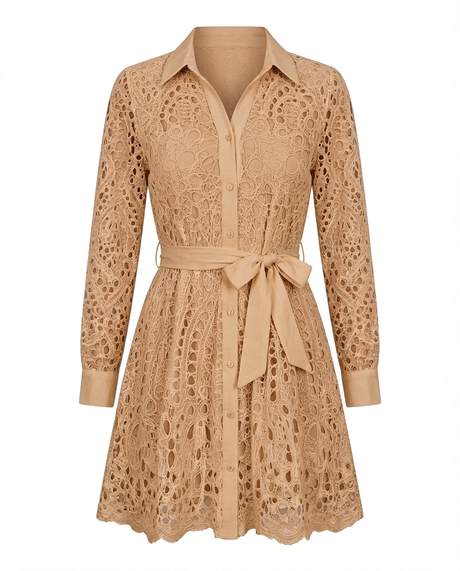 Sukienka Damska Koronkowa | Dopasowany Krój | Z Długimi Rękawami | Na Wesele i Letnie Przyjęcia