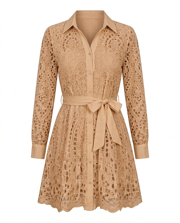 Sukienka Damska Koronkowa | Dopasowany Krój | Z Długimi Rękawami | Na Wesele i Letnie Przyjęcia