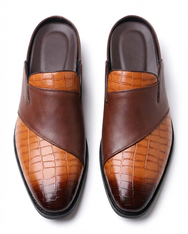 Buty Mule Męskie Stylowe | Wsuwana Konstrukcja | Teksturowana Cholewka | Na Wiosnę i Lato