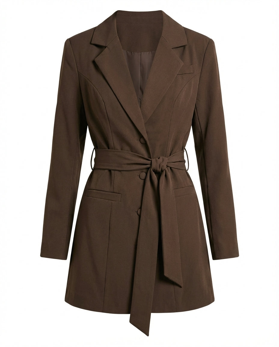 Sukienka Damska Marynarska | Dopasowany Krój | Pasek w Talii | Na Co Dzień