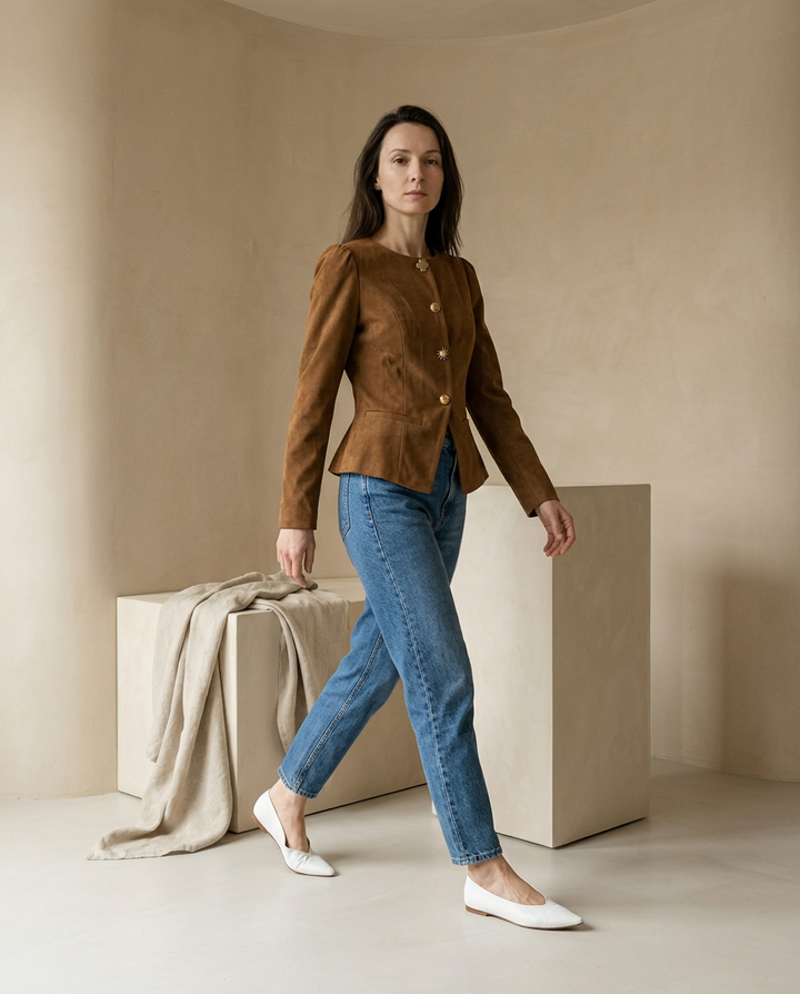 Kurtka Damska Wiosenna | Regularny Krój | Metalowe Guziki | Na Co Dzień