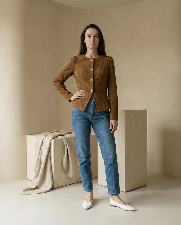 Kurtka Damska Wiosenna | Regularny Krój | Metalowe Guziki | Na Co Dzień