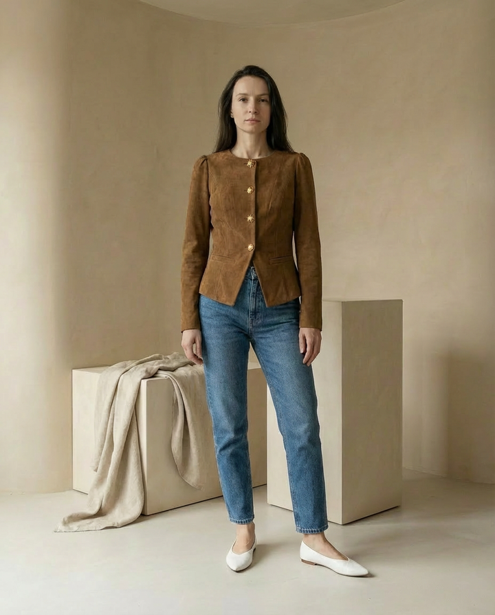 Kurtka Damska Wiosenna | Regularny Krój | Metalowe Guziki | Na Co Dzień