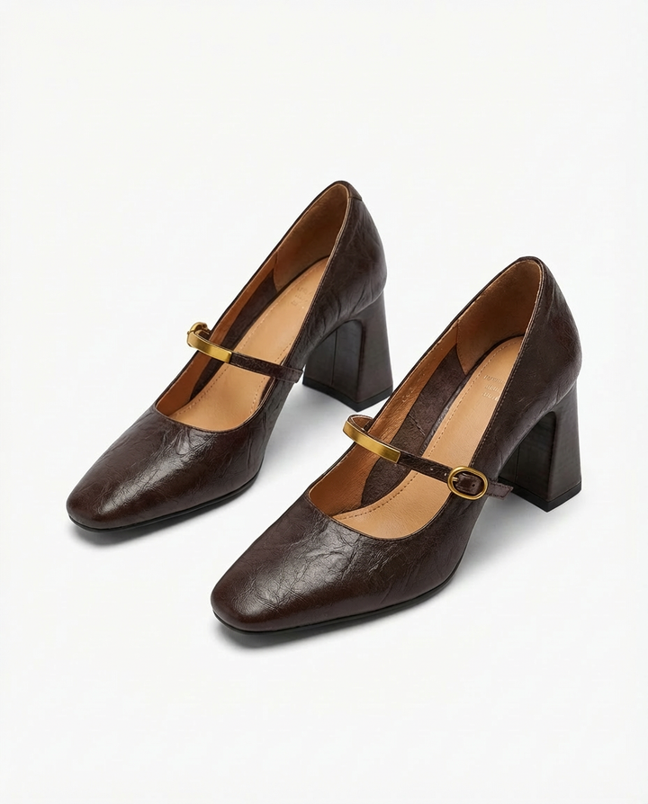 Szpilki Damskie Skórzane Mary Jane | Klasyczny Krój | Stabilny Obcas | Na Co Dzień