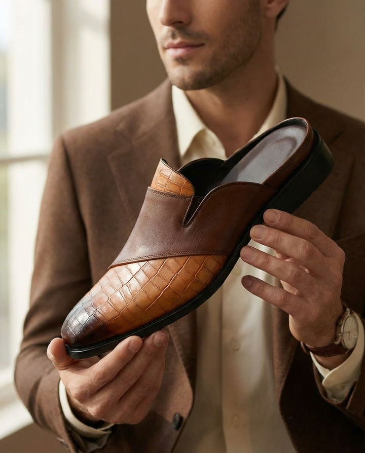 Buty Mule Męskie Stylowe | Wsuwana Konstrukcja | Teksturowana Cholewka | Na Wiosnę i Lato