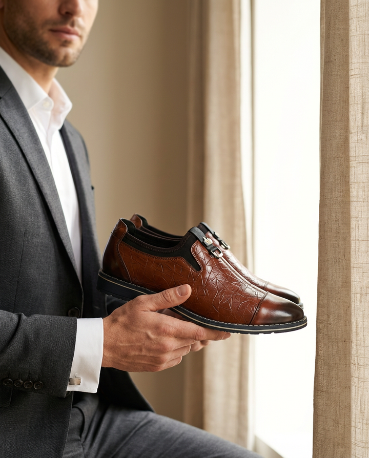 Mokasyny Męskie Skórzane Męskie Mokasyny | Sportowy Krój | Wytłoczony Wzór | Na Co Dzień