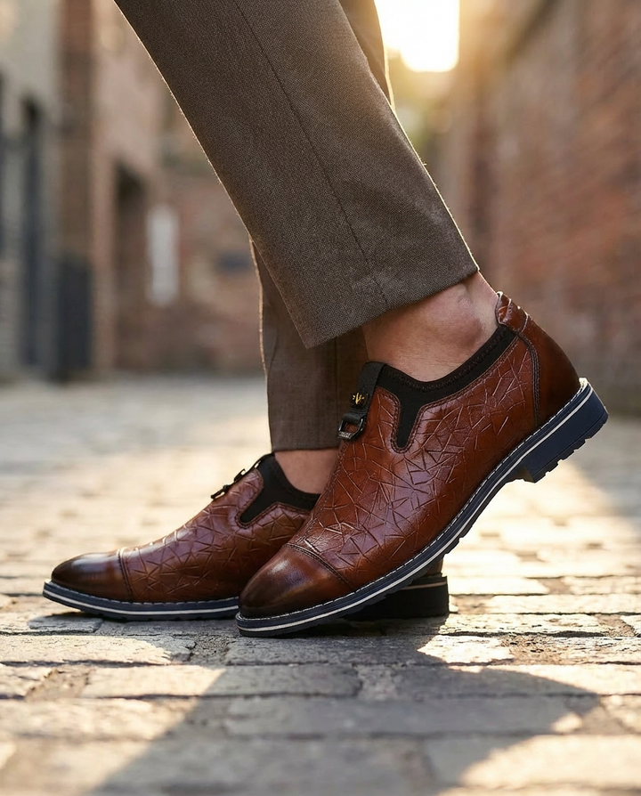 Mokasyny Męskie Skórzane Męskie Mokasyny | Sportowy Krój | Wytłoczony Wzór | Na Co Dzień