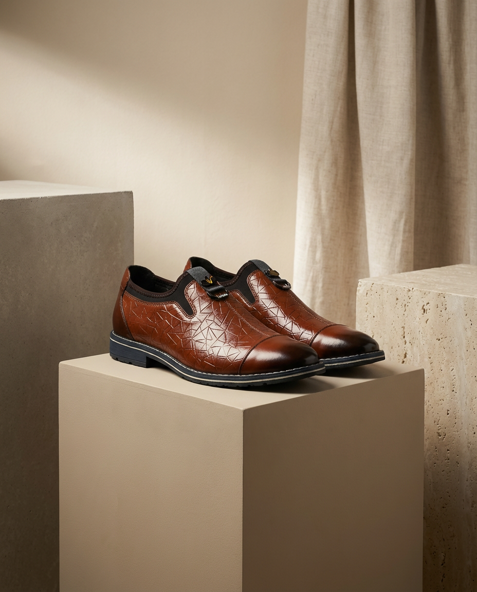 Mokasyny Męskie Skórzane Męskie Mokasyny | Sportowy Krój | Wytłoczony Wzór | Na Co Dzień