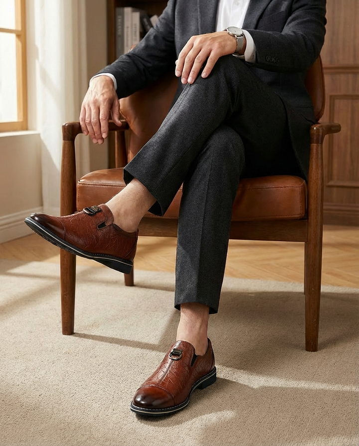 Mokasyny Męskie Skórzane Męskie Mokasyny | Sportowy Krój | Wytłoczony Wzór | Na Co Dzień