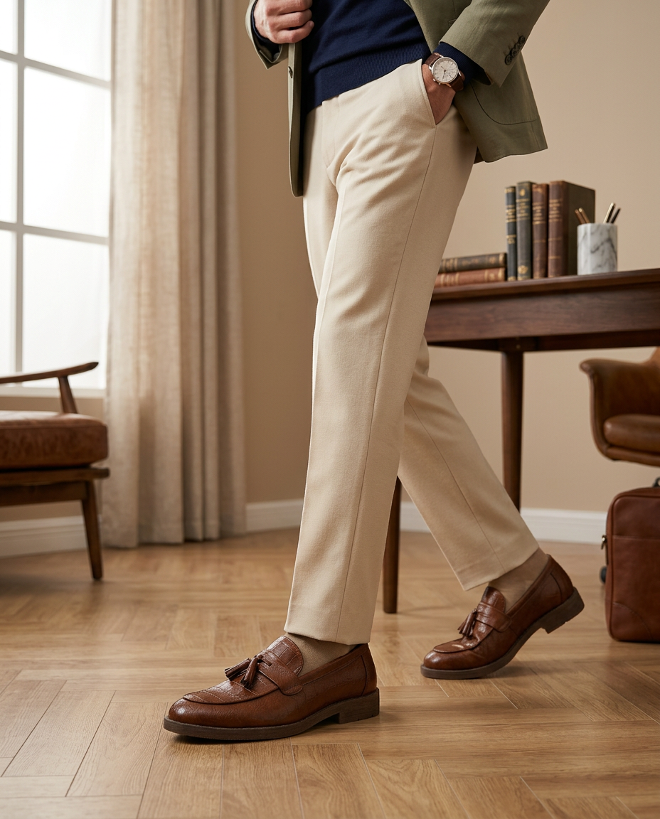 Mokasyny skórzane męskie | Mokasyny skórzane męskie | Wsuwane | Stylowe frędzle | Na co dzień