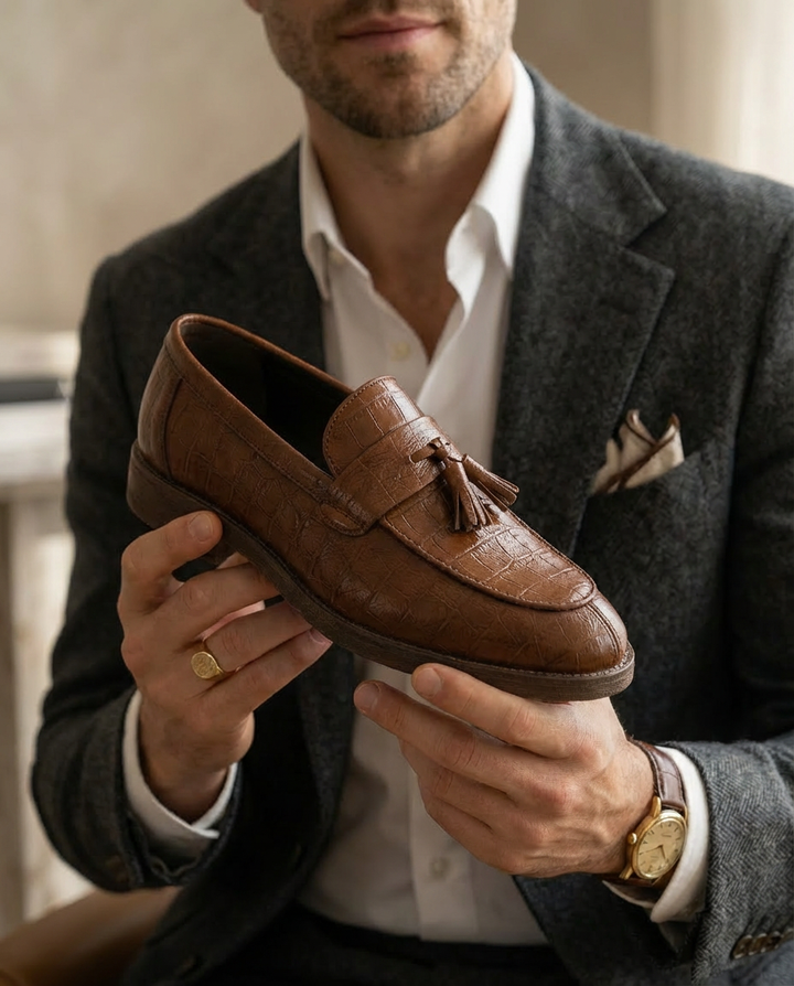 Mokasyny skórzane męskie | Mokasyny skórzane męskie | Wsuwane | Stylowe frędzle | Na co dzień