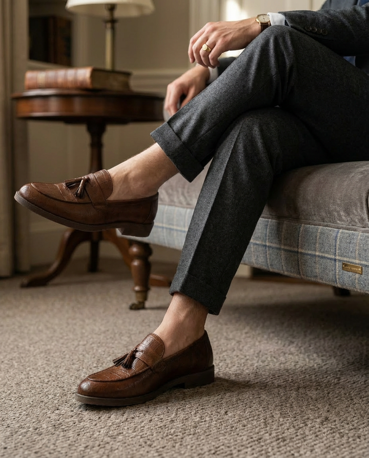 Mokasyny skórzane męskie | Mokasyny skórzane męskie | Wsuwane | Stylowe frędzle | Na co dzień