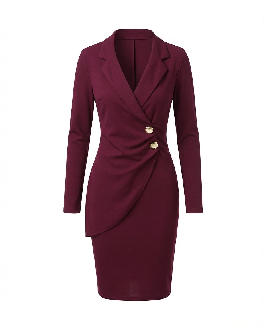 Sukienka Damska Elegancka | Strukturalny Krój | Długie Rękawy | Do Pracy