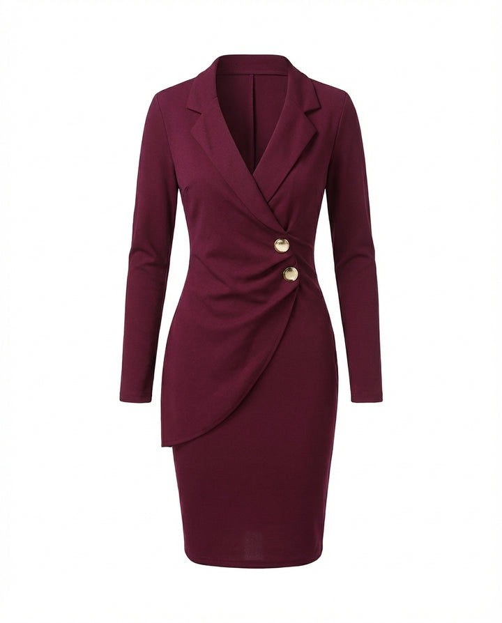 Sukienka Damska Elegancka | Strukturalny Krój | Długie Rękawy | Do Pracy