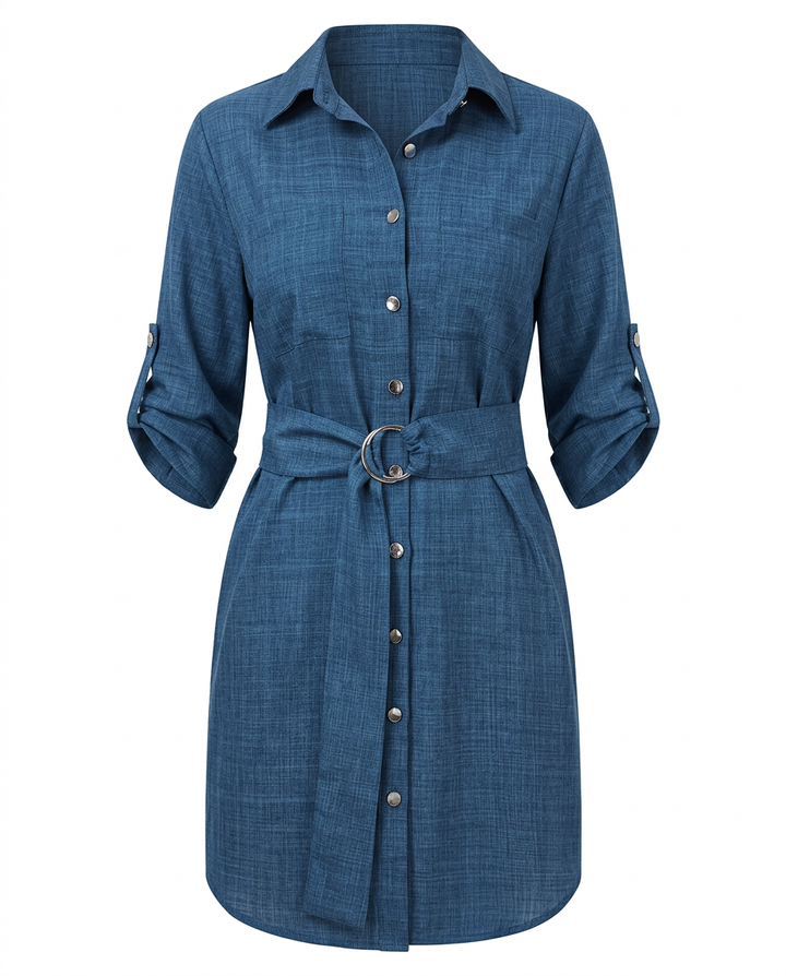 Sukienka Dżinsowa Damska Sukienki Dżinsowe | Krój w Kształcie Litery A | Kołnierz z Klapami | Na Co Dzień