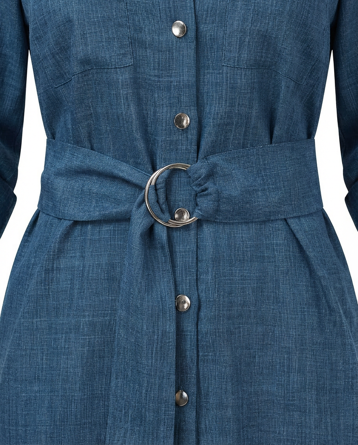 Sukienka Dżinsowa Damska Sukienki Dżinsowe | Krój w Kształcie Litery A | Kołnierz z Klapami | Na Co Dzień