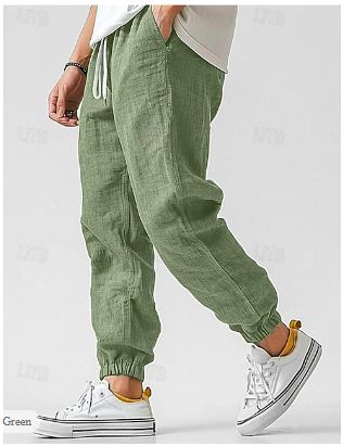 Męskie Spodnie Jogger z Lnu | Zwężany Krój | Elastyczne Ściągacze | Styl Casual