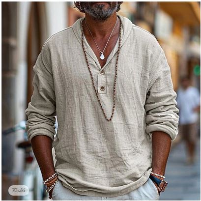 Koszula Męska z Lnu | Luźny Krój | Styl Boho na Lato