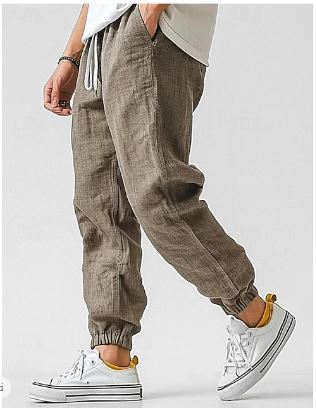 Męskie Spodnie Jogger z Lnu | Zwężany Krój | Elastyczne Ściągacze | Styl Casual