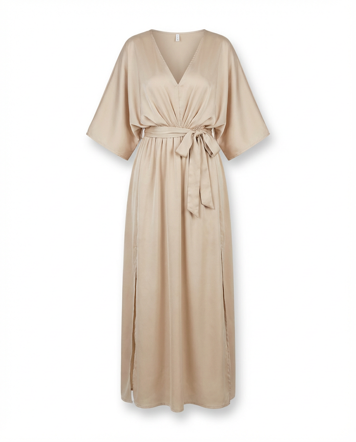 Sukienka na Wesele Damska Elegancka | Luźny Krój | Wysokie Rozcięcie | Na Wiosnę i Lato