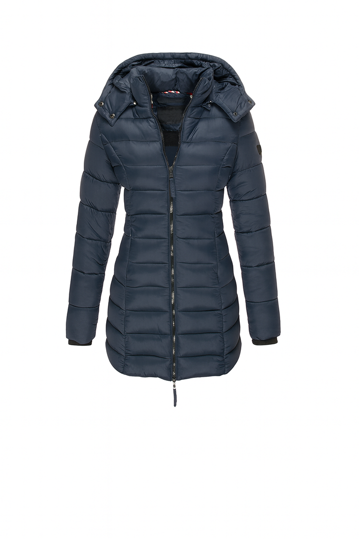 Pikowany Płaszcz Zimowy | Taliowany Krój | Odpinany Kaptur