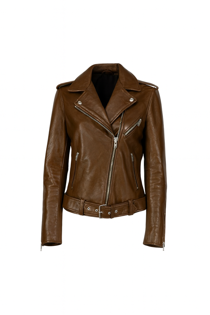 Kurtka Ramoneska ze Skóry | Krótki Fason | Zamek Asymetryczny