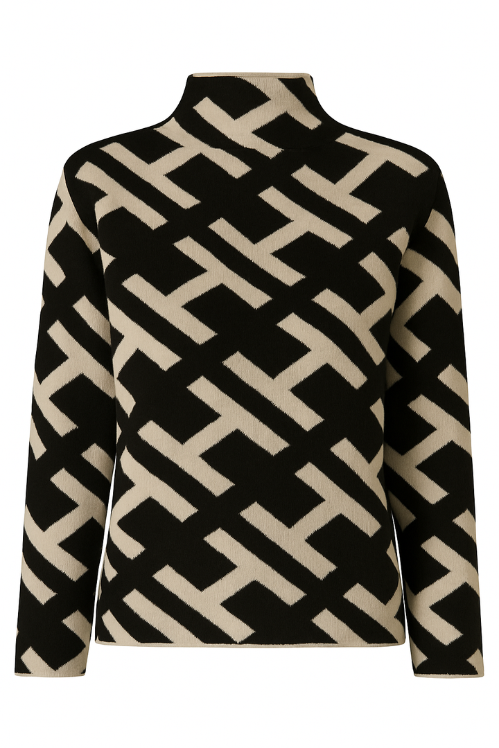 Sweter z Geometrycznym Wzorem | Miękka Dzianina | Klasyczny Krój z Półgolfem
