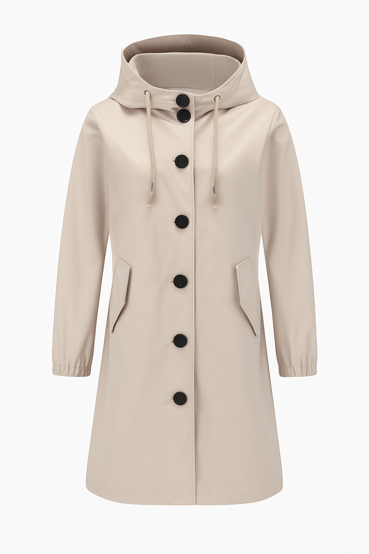 Lekka Kurtka z Kapturem | Zapinana na Guziki | Wodoodporna Powłoka