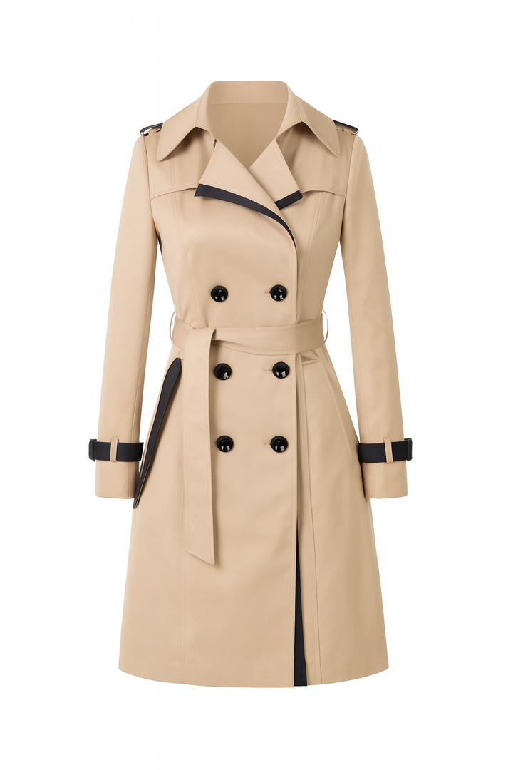 Krótki Trencz Dwurzędowy z Paskiem | Klasyczny Krój | Elegancja w Miejskim Stylu