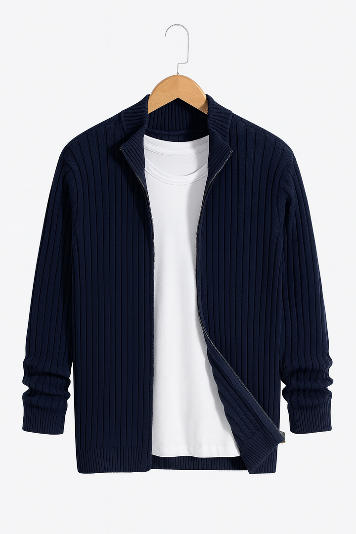Męski Sweter Rozpinany w Pionowe Prążki | Ciepły i Miękki | Styl Casual na Co Dzień