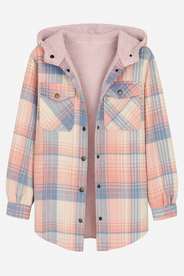 Koszulowa Kurtka Damska w Kratę | Flanelowy Styl | Z Miękkim Kapturem | Na Chłodniejsze Dni
