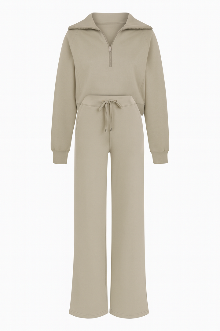 Damski Komplet Dresowy z Rozszerzanymi Nogawkami | Bluza z Półgolfem na Zamek | Elegancki Minimalizm | Wygodny Krój