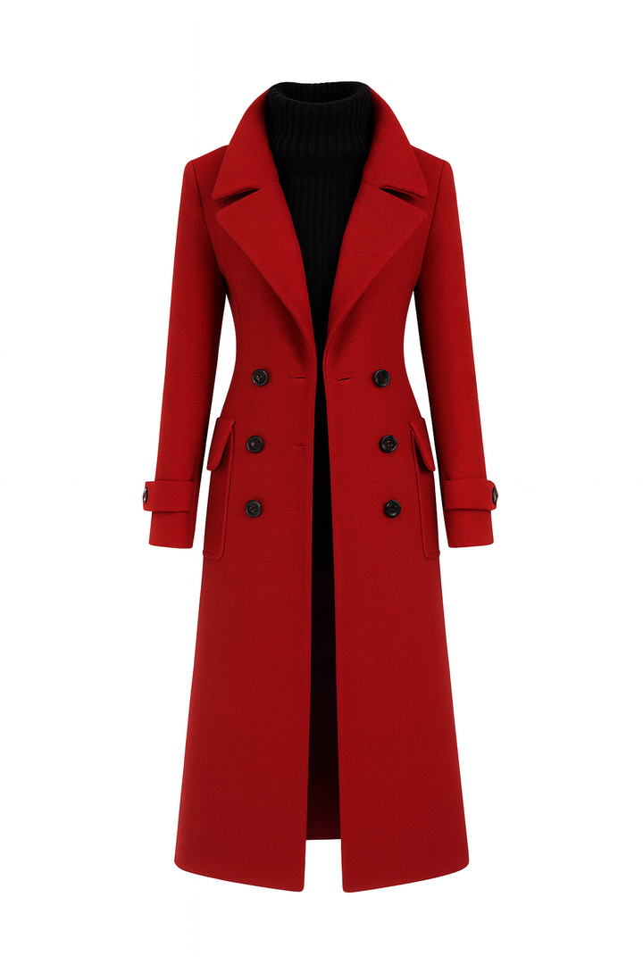 Płaszcz Damski Dwurzędowy | Długość Maxi | Klasyczny Kołnierz | Strukturalny Krój