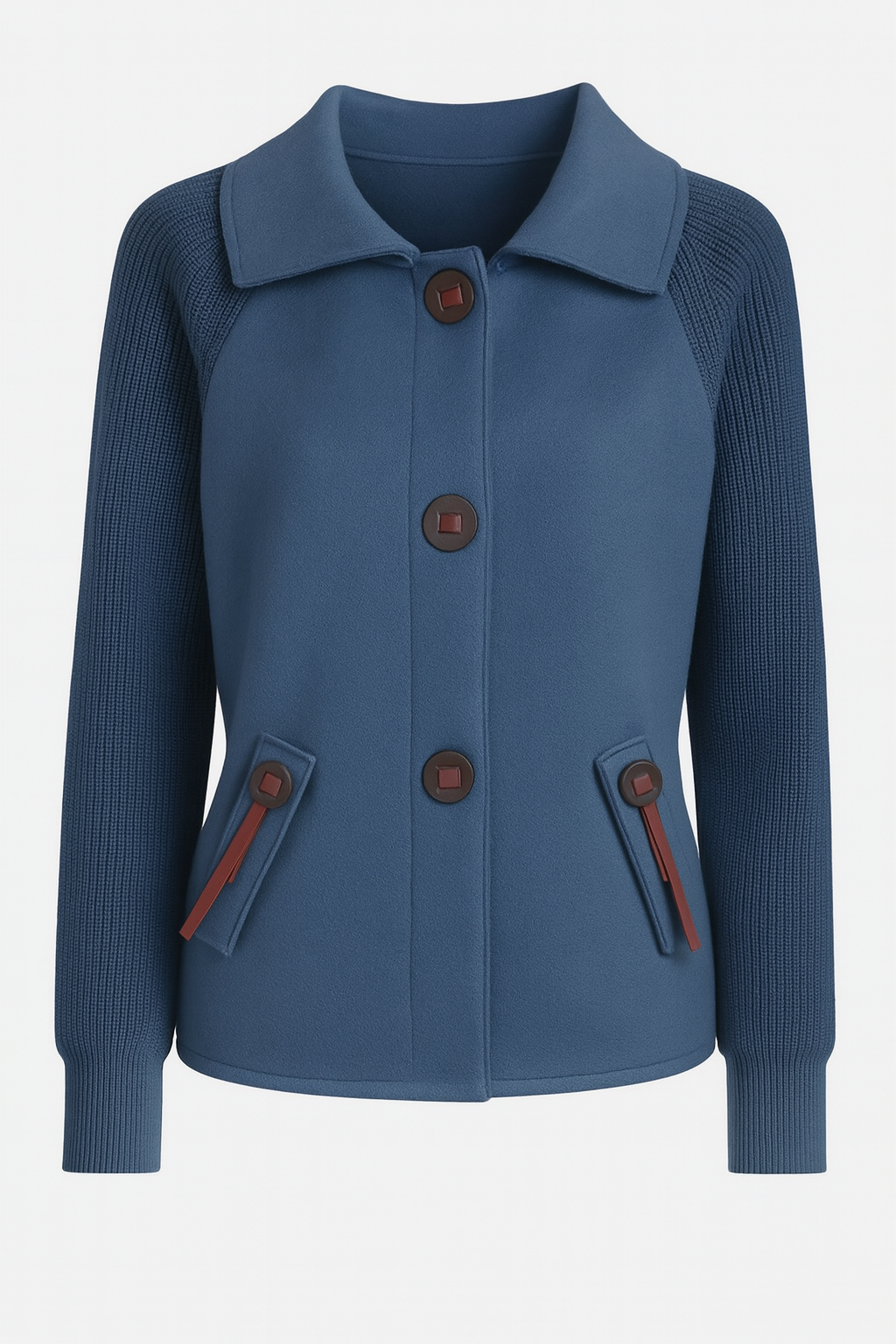 Kurtka Damska z Dzianinowymi Rękawami | Dekoracyjne Guziki | Krótki Fason | Styl Casual z Charakterem