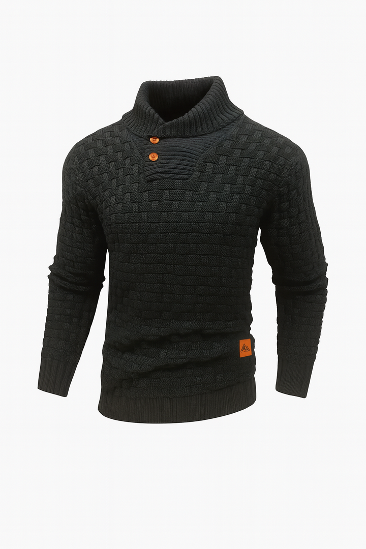 Sweter z Kołnierzem Szalowym | Dzianina Koszykowa | Guziki Dekoracyjne | Styl Casual z Charakterem