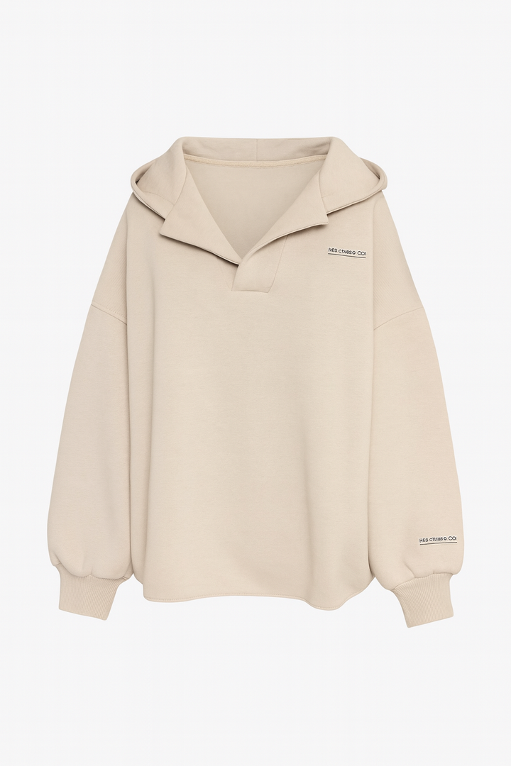 Damska Bluza Oversize z Kapturem | Głęboki Dekolt V | Styl Swobodny | Dzianina Premium