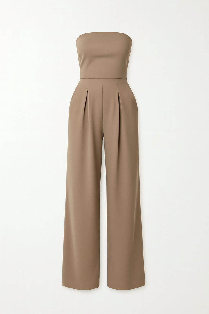 Damski Kombinezon Bez Ramiączek | Szerokie Nogawki | Minimalistyczna Elegancja na Lato