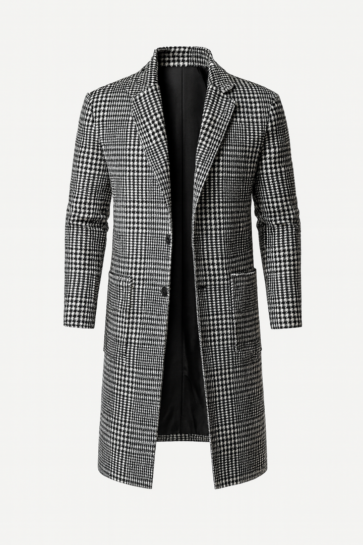 Męski Płaszcz w Pepitkę | Długi Krój | Stylowa Elegancja na Zimę