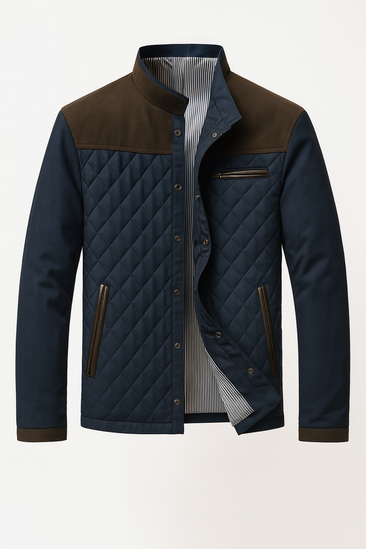 Męska Pikowana Kurtka Przejściowa | Kontrastowe Wstawki | Stójka | Styl Casual-Elegancki