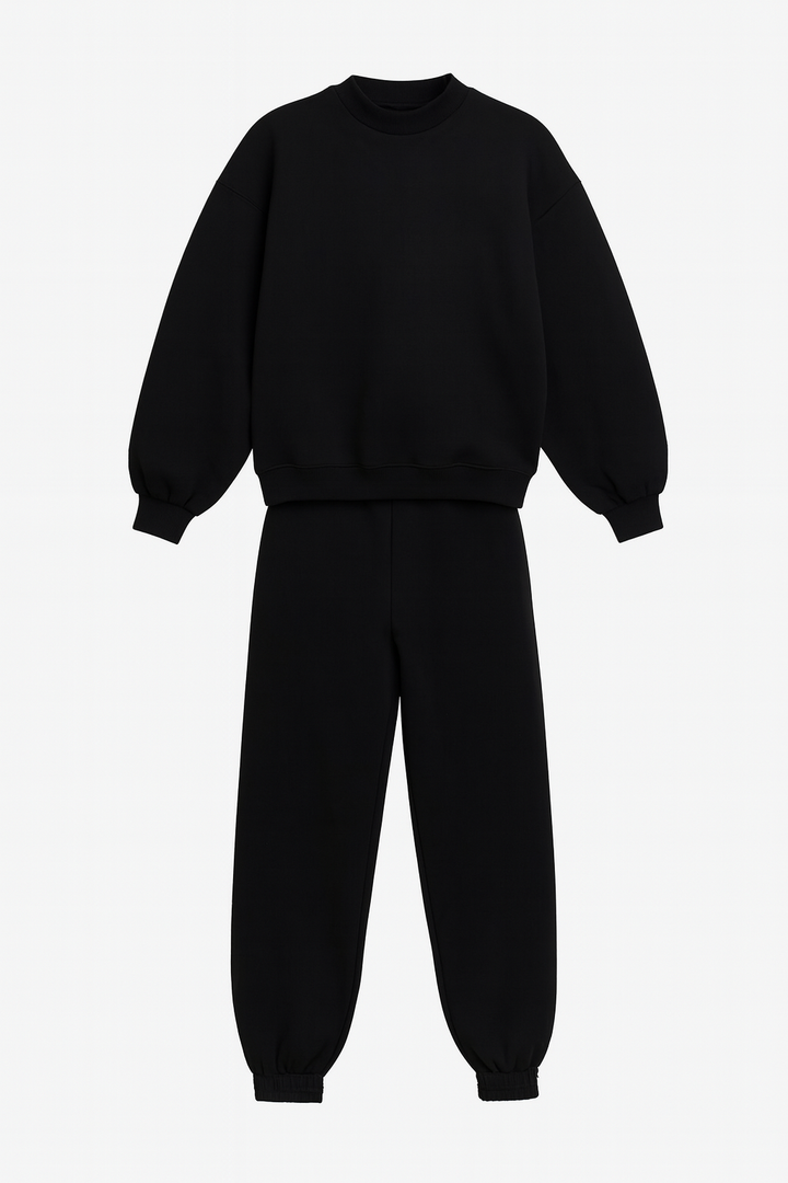 Komplet Dresowy Damski | Dzianina Bawełniana | Oversize Bluza i Spodnie ze Ściągaczami