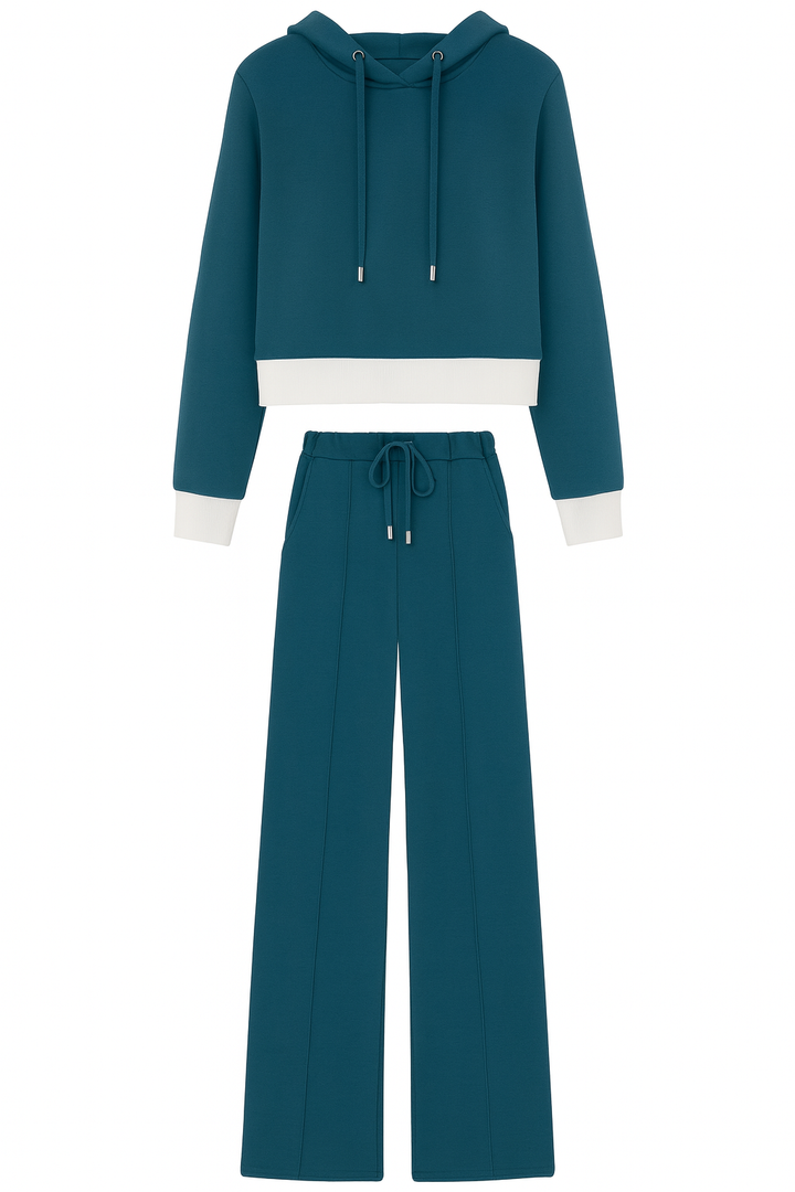 Damski Dres Dwuczęściowy | Bluza z Kapturem | Spodnie z Szeroką Nogawką | Styl Casual