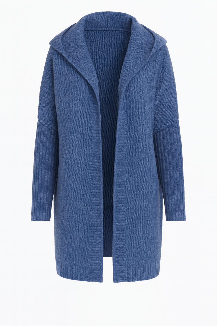 Długi Kardigan z Kapturem | Miękki Dzianinowy Materiał | Swobodny Krój na Chłodniejsze Dni