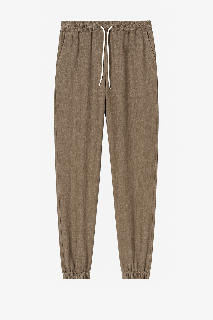 Męskie Spodnie Jogger z Lnu | Zwężany Krój | Elastyczne Ściągacze | Styl Casual
