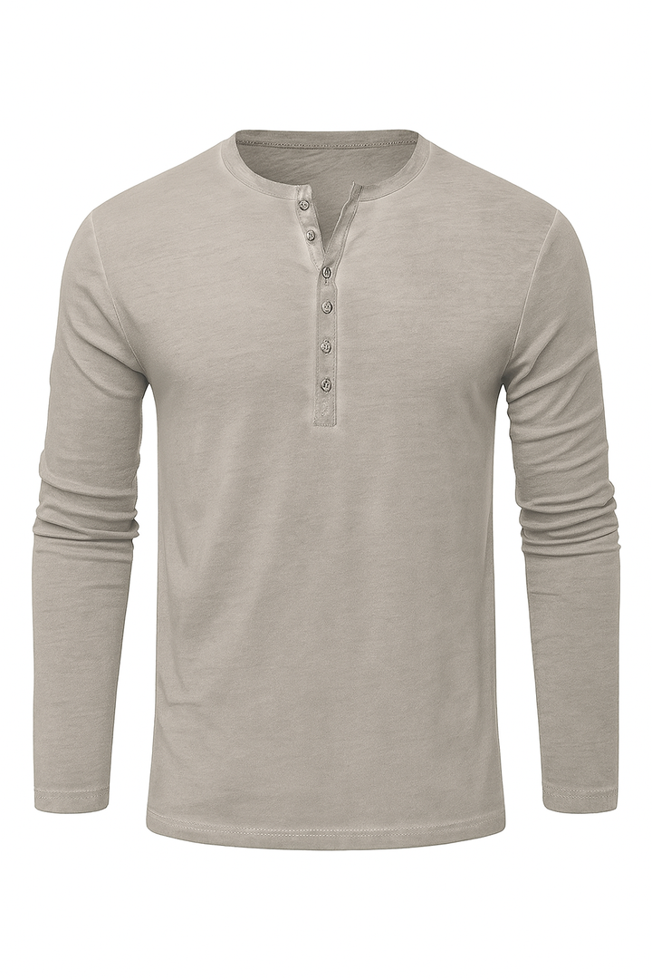 Męska Koszulka z Długim Rękawem i Guzikami | Styl Casual | Dekolt Henley