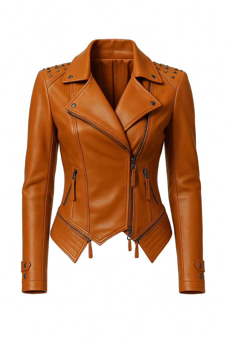 Kurtka Skórzana Damska | Taliowany Krój | Stylowa Forma z Ćwiekami