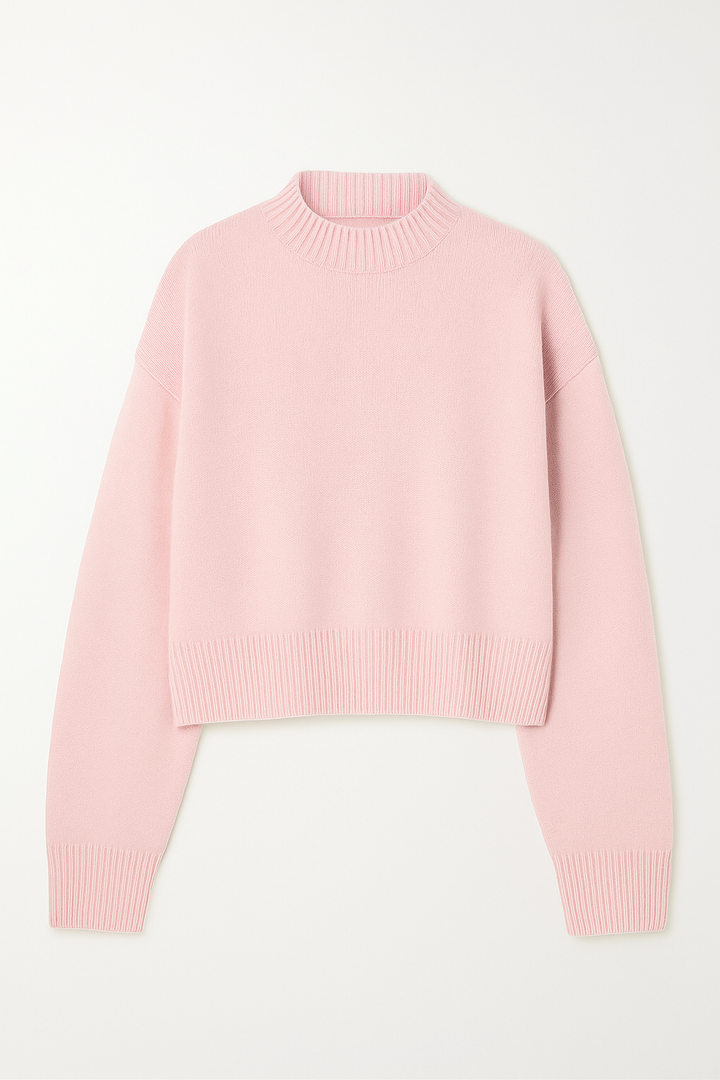 Sweter Dzianinowy z Prążkowanym Wykończeniem | Krótki Fason | Miękka Wiskoza