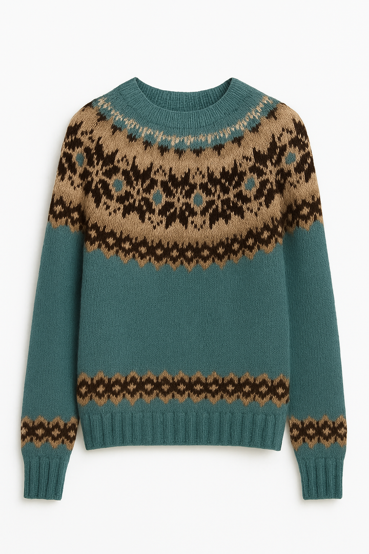 Sweter Dzianinowy | Norweski Wzór Śnieżny | Miękki i Ocieplający