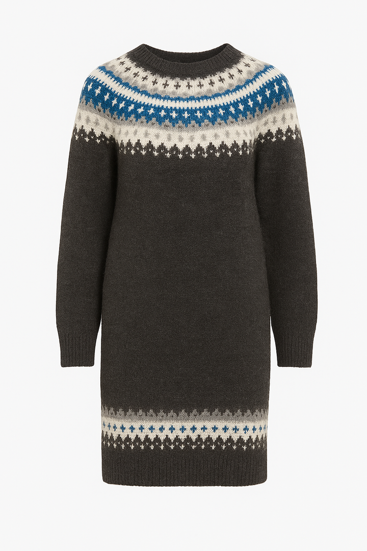 Sukienka Swetrowa | Wzór Skandynawski | Miękka i Ciepła